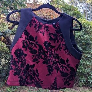 Signature by Robbie Bee Red/Pink and Black Floral Crop Size 10P